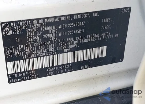 2025 Toyota Rav4 Le из США, поврежденный, VIN 4T3LWRFV3SU172427